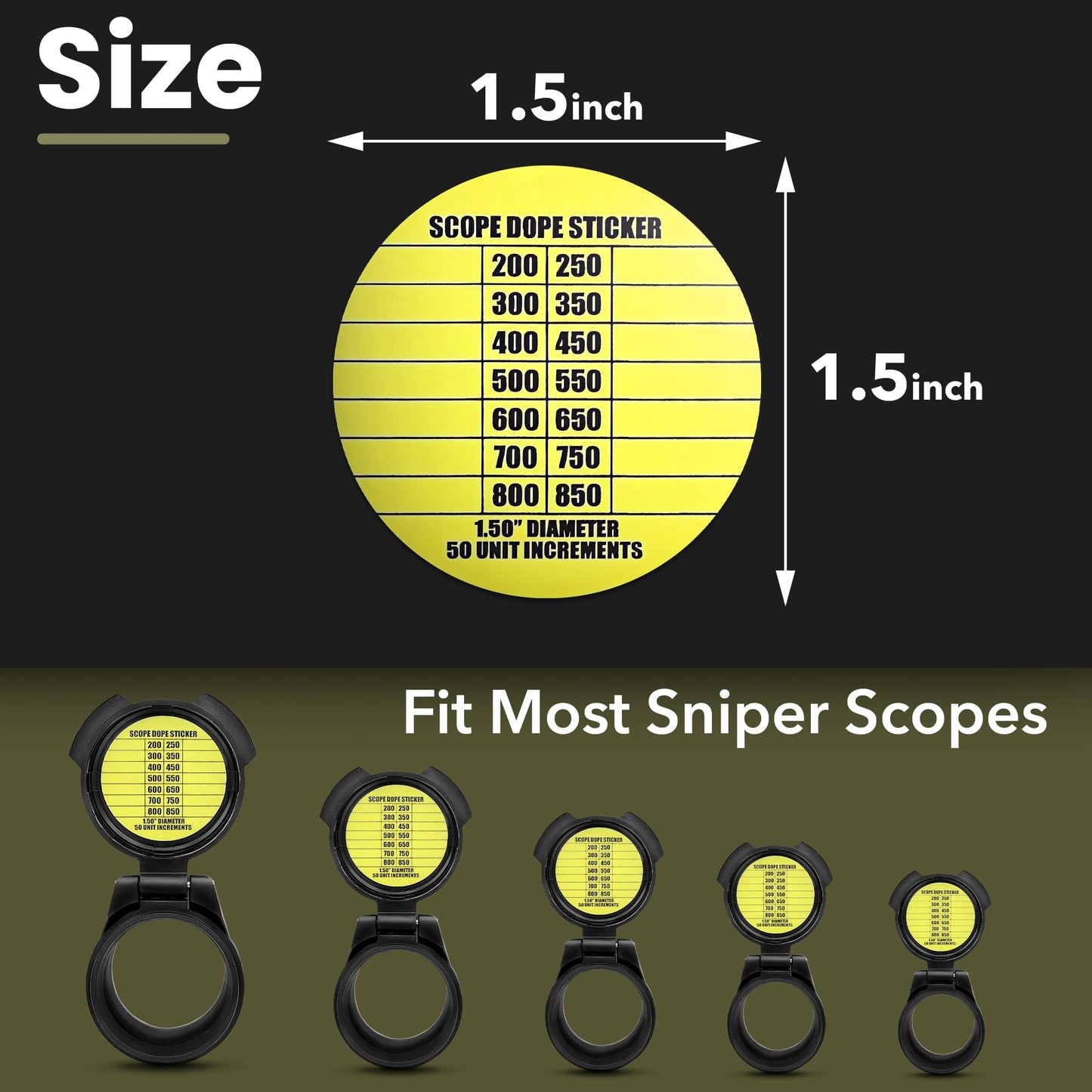 75 Scope DOPE Stickers for Long Range Shooting -Fits Most Rifle Scope Caps