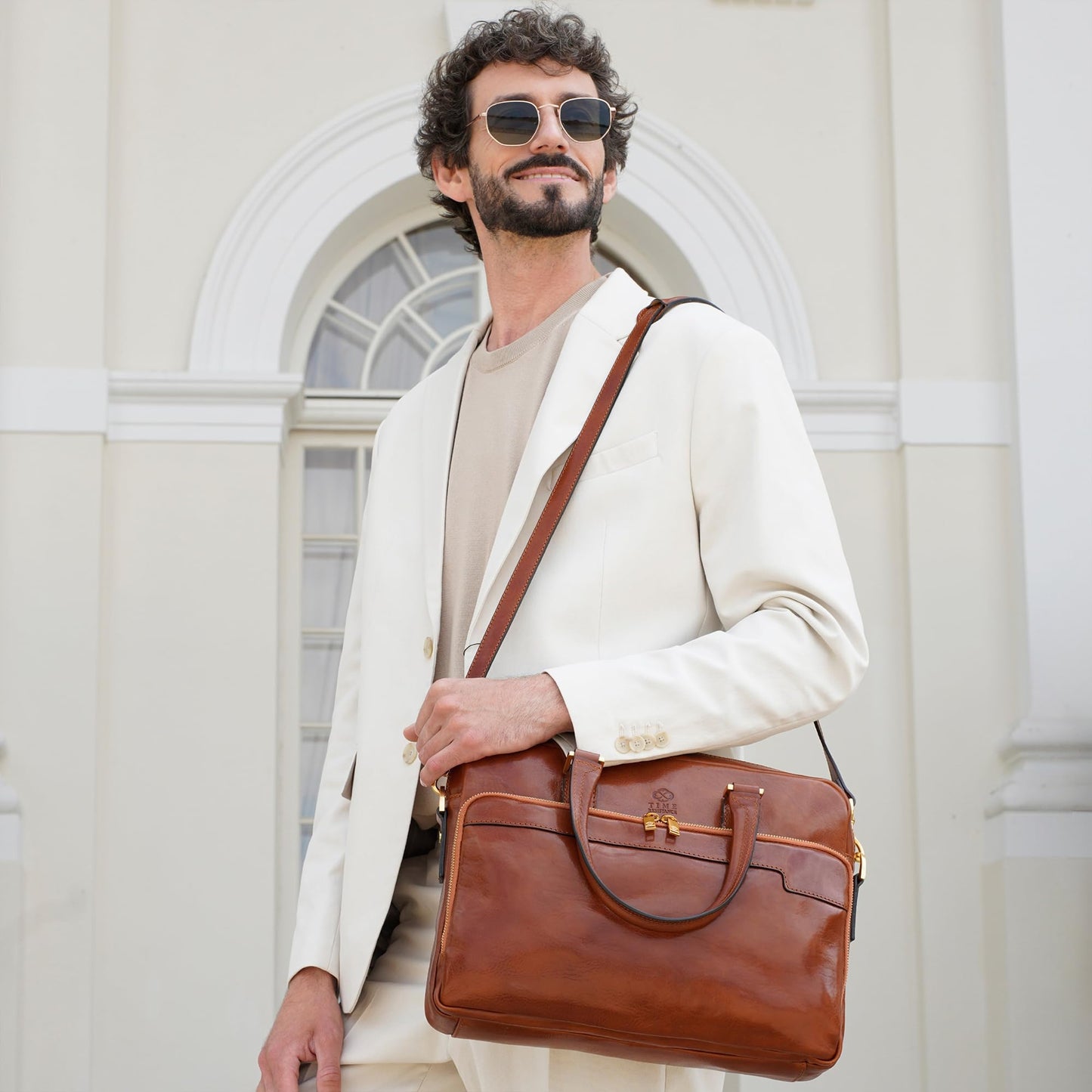 Time Resistance Leather Briefcase - Italian Handmade Leather Laptop Bag - Work Bag for Men and Women - Computer Briefcase