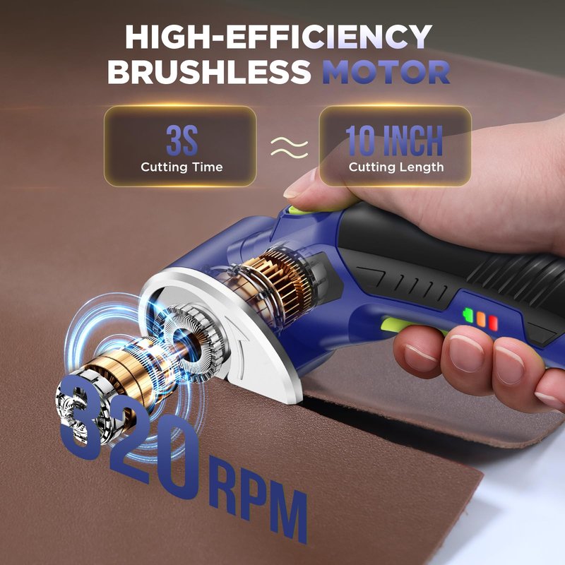 Cordless Electric Scissors: 4V Rechargeable Rotary Cardboard Cutter, 3000mAh Battery, with LED Light & Safety Lock, 2 Blades, Electric Box Cutter for Fabric Carpet Carton Plastic Leather Cloth (Blue)