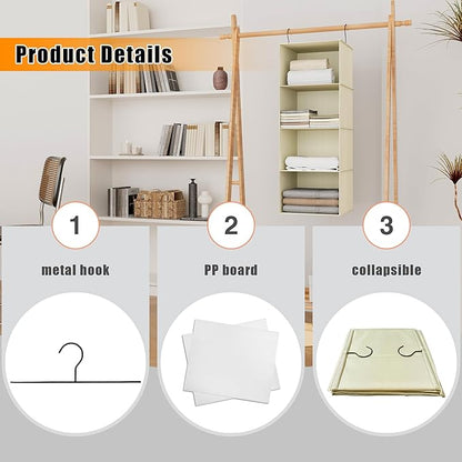 Hanging Closet Organizer, Easy Mount Foldable 4-Shelf Hanging Closet Wardrobe