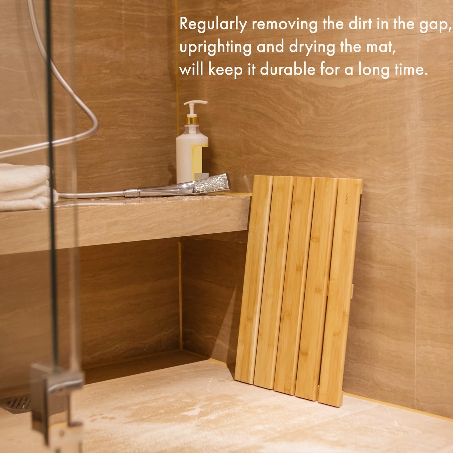 GOBAM Natural Bamboo Bath Mat - Non-Slip Shower & Bathtub Mat, Easy Clean Indoor & Outdoor Floor Mat for Spa, Sauna, Pool - Small 19.7 x 13 inches