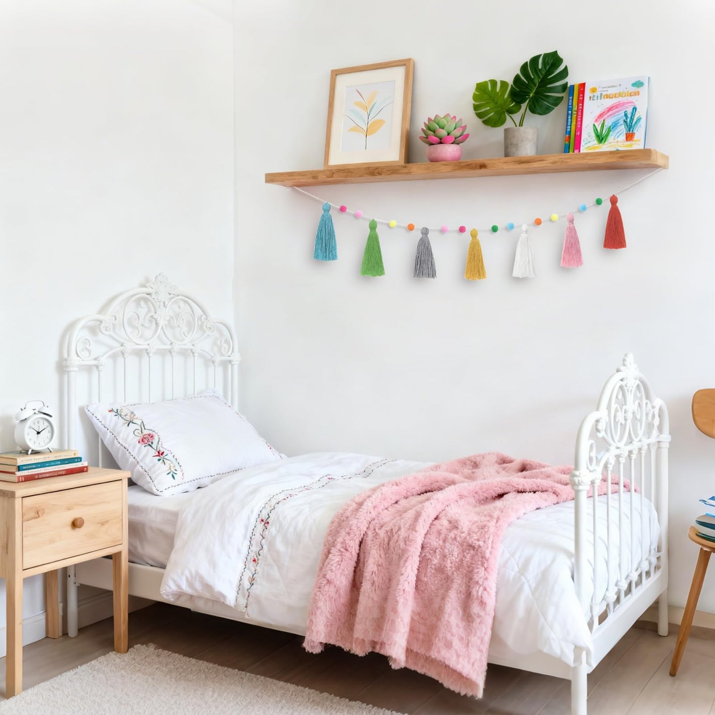 Mkono 3 Pack Tassel Garland Boho Pom Pom Felt Ball String Pastel Banner for Thanksgiving Christmas Birthday Party Decor, Rainbow Wall Hangings for Classroom, Nursery, Kids Girls Bedroom, Baby Shower