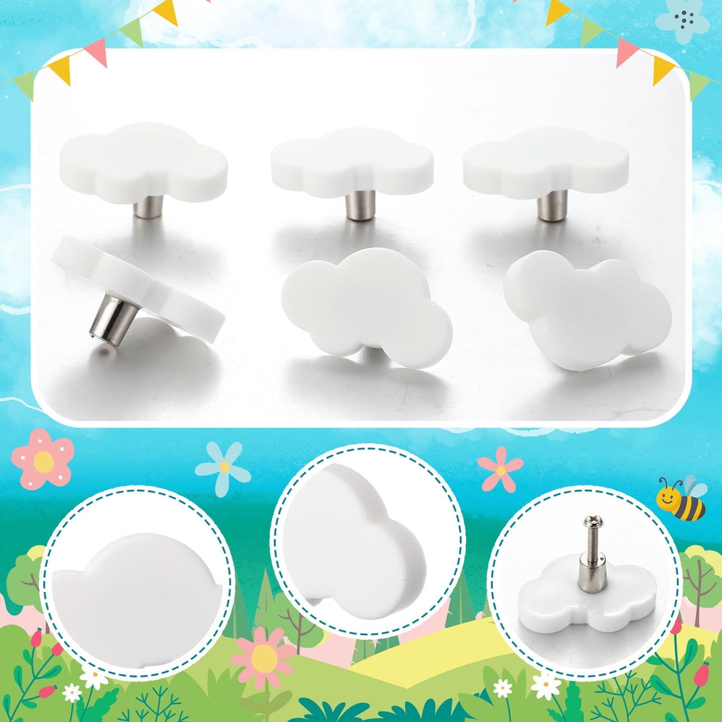 Moxweyeni 12 Pieces Cloud Shape Cabinet Knobs Cartoon Shape Silicone Knobs Cute Drawer Handle Pulls for Cabinets Drawers Doors Wardrobe Closets Dresser - White