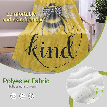 Bee Lightweight Throw Blanket, Bumblebee with Bow Tie and Heart, Warm Soft Cozy Flannel Blankets, Couch Dorm Home Decor All Season Use, 60x50in, Yellow, Gifts for Women and Insect Lovers
