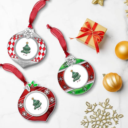 2025 Christmas Tree Ornaments 3 Piece Picture Frame Hanging Ornament Decorative Holiday Keepsake Gift Snowflake Pendant with 2” Photo Frame Insert for Picture of Pet (Red Green Gift Set)
