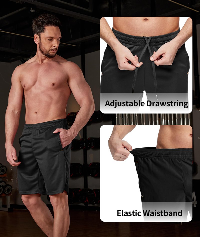 Little Beauty 3 Pack Mens Gym Basketball Shorts 9" Fast Dry Running Athletic Shorts with Pockets for Casual Workout Black Black Black L