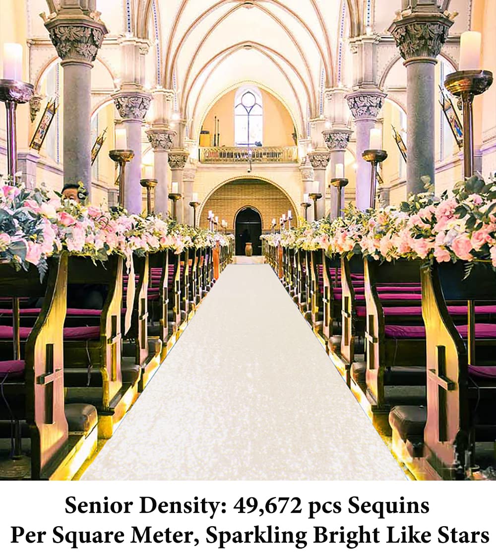 DUOBAO Aisle Runner for Wedding 15FTx2FT Sequins Indoor Outdoor Ceremonies Decor Ivory Carpet Church Runners Weddings Walkway Carpet Rugs
