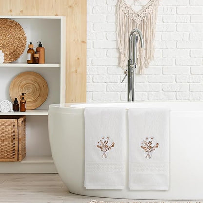 2 Pcs Boho Flowers Hand Towels Beige Bathroom Wildflowers Decor 14x29 Inch