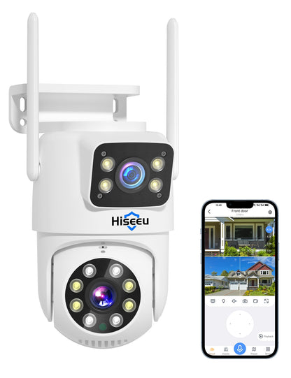 Hiseeu Wireless Security Cameras Outdoor, 5G & 2.4G WiFi Pro, Wireless Home Security Camera System, Dual Lens, 360° Pan & Tilt, Auto Tracking, Color Night Vision, 1TB HDD No Subscription, Need Plug In