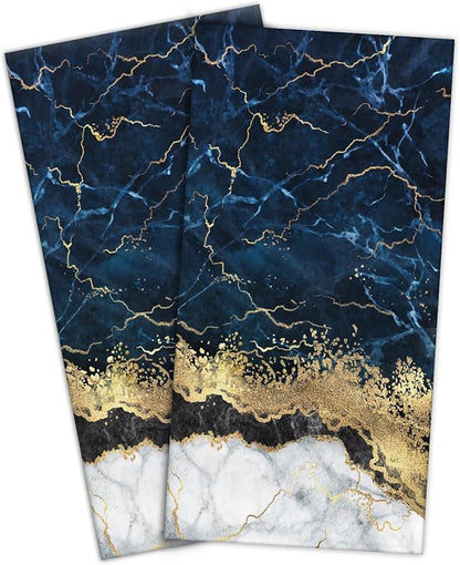 HAISUKA Blue & Gold Marble Lightweight Bath & Kitchen Towels
