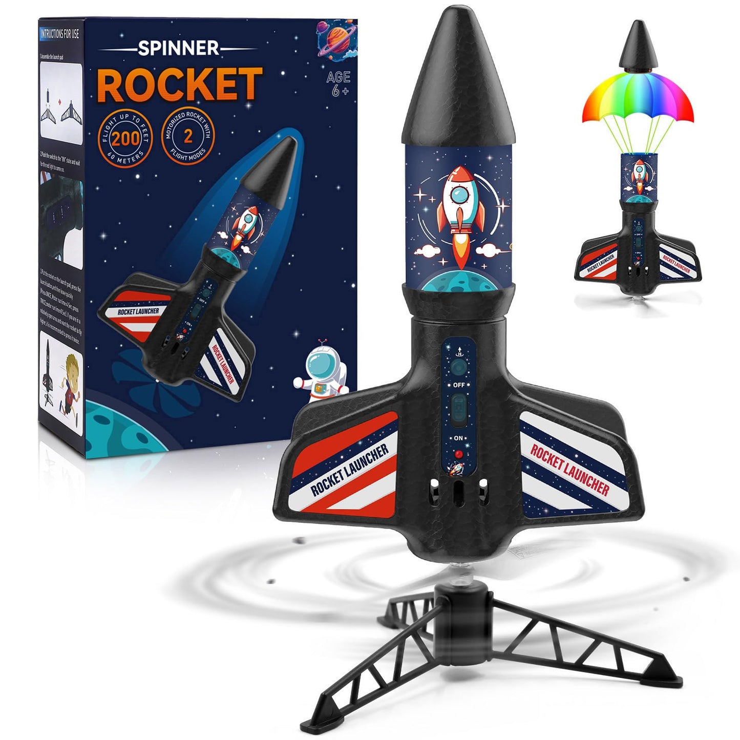 Eieymct Rocket Launcher for Kids - Self-Launching 200 ft Motorized Outdoor Electric Play Toy, High Flying Kids' Play Air Rocket with Launch Set, Birthday Toys Gifts for Boys 8-12, Rocket Pattern