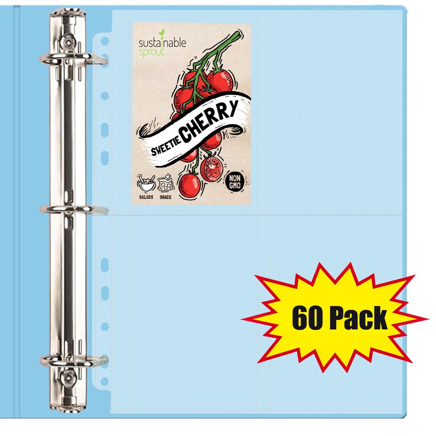60 Pack 240 Pockets Seed Packet Sleeves, Garden Seed Storage Organizer Pages for 3 Ring Binder, Slot Size 3.5"x 5", Sleeves for Seed Protector Holder Container, Postcards Photos Cards