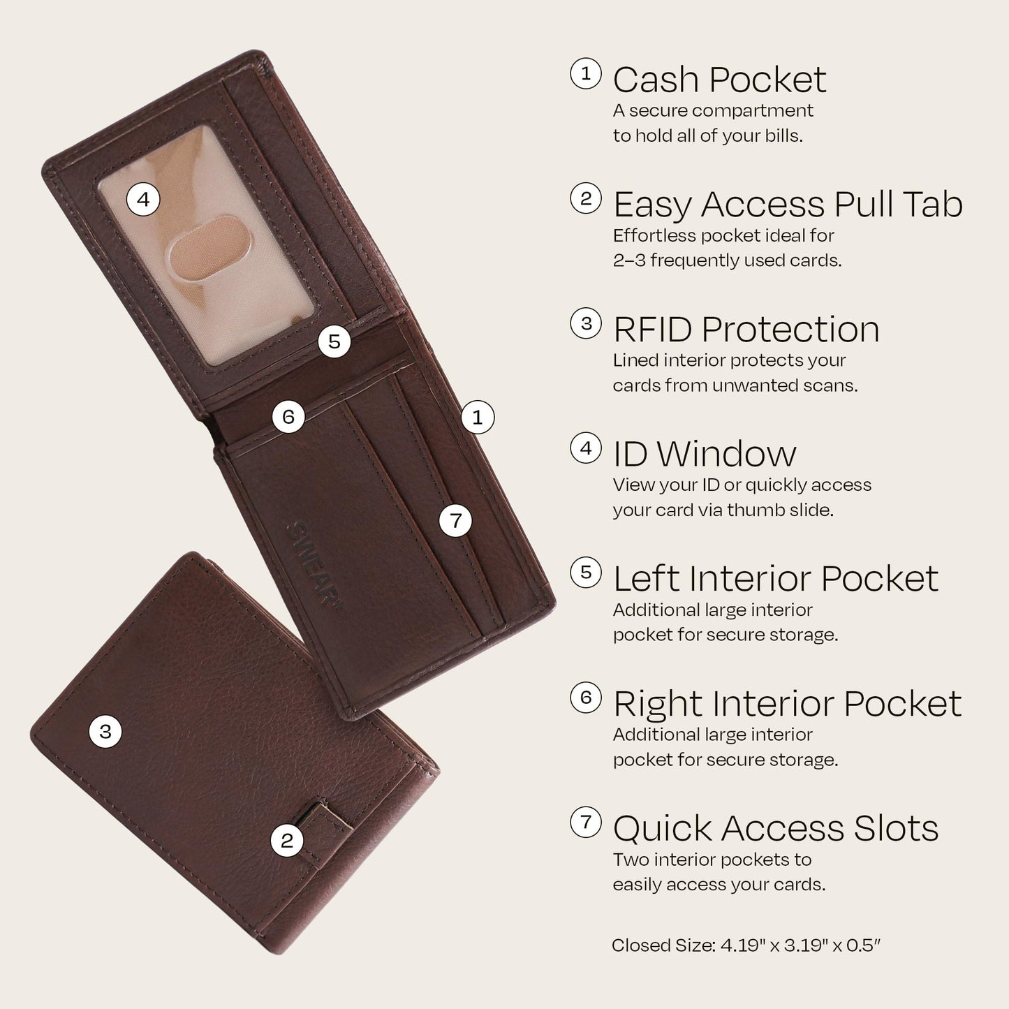 Swear Brands Full-Grain Leather Wallet for Men | Slim RFID Blocking Bifold Design with Cash Pocket & Card Pull Strap | Holds 1-12 Cards | Stylish & Durable | Walnut