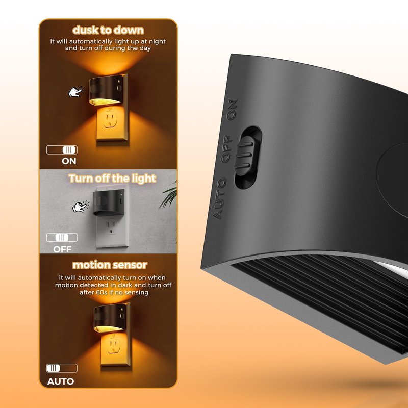 L LOHAS LED Night Light with Motion Sensor & Dusk to Dawn Sensor, Night Lights Plug into Wall with 30-100lm Adjustable Brightness, Dimmable Night Light for Bathroom Hallway, 1600K Amber, 4 Pack