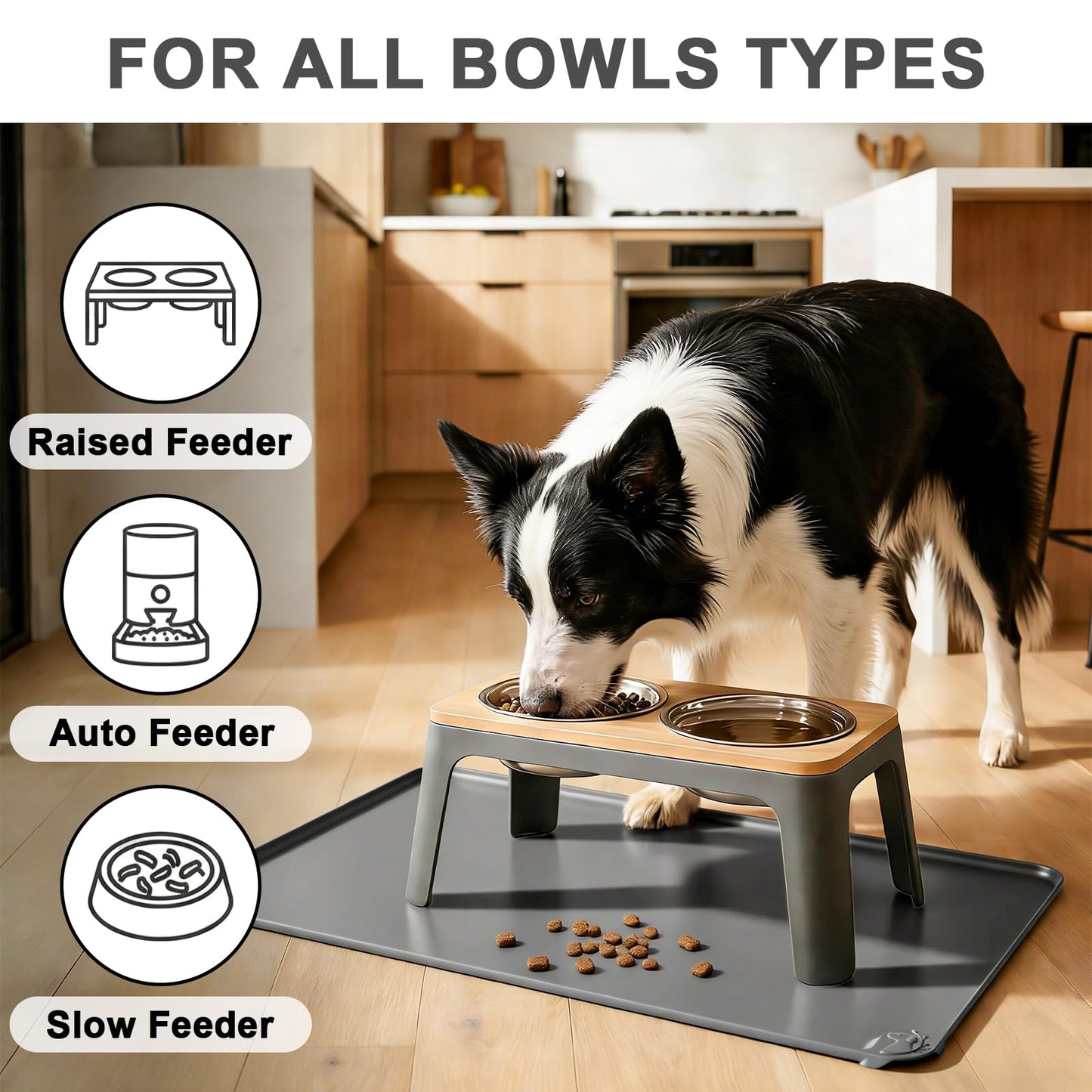ESTHELLO Waterproof Pet Feeding Mats - Advanced Silicone Dog Food Mat Easy to Clean for Dog & Cat Bowls, 24''x16'' Premium Gray