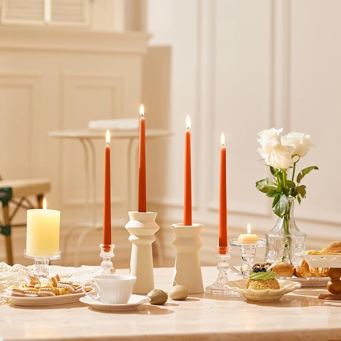 Taper Candles Set of 4 - Burnt Orange Tapered Candles, Perfect for Wedding,Dinner - Smokeless, Unscented, Long Burning - Hand Poured, Colored Tall Candlesticks