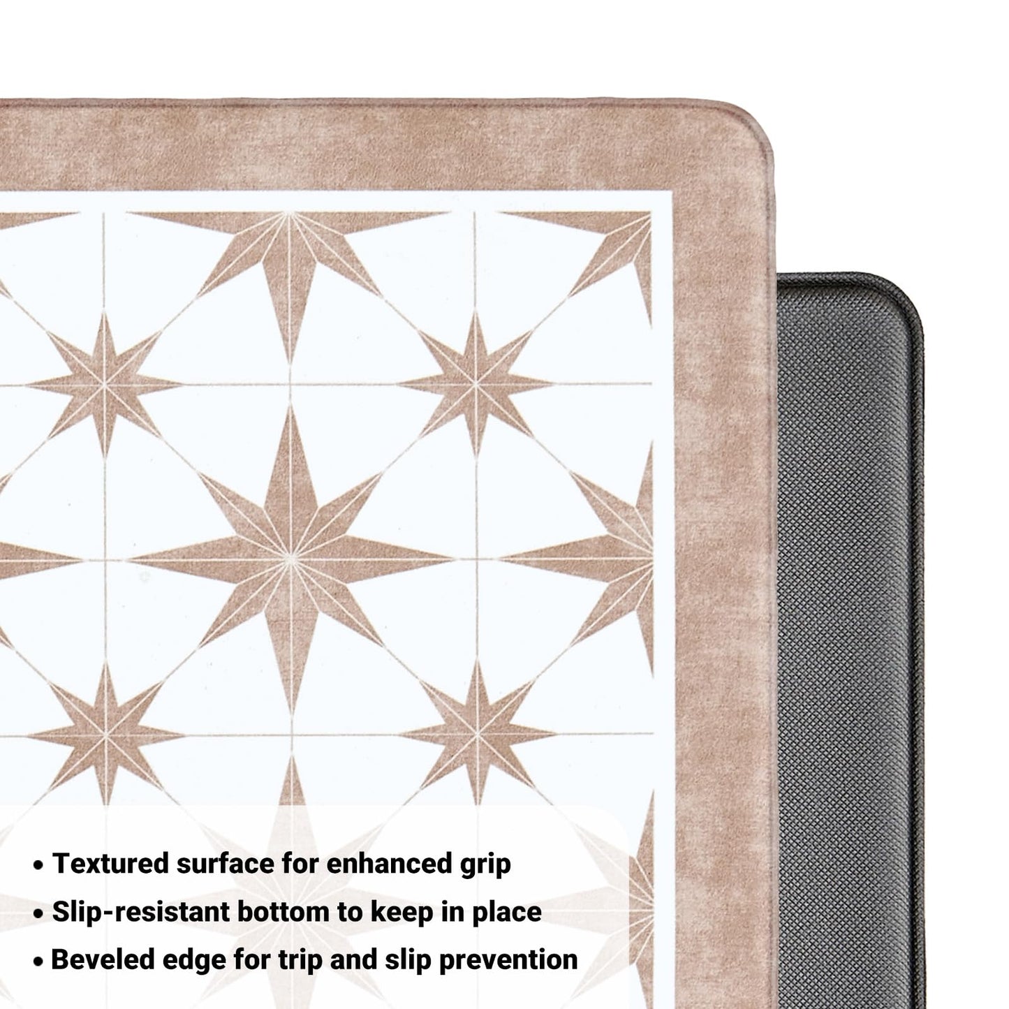 OnesCosy Anti Fatigue Kitchen Mat Set of 2, Beige Kitchen Floor Mat, Cushioned Kitchen Rug, Non Slip Comfort Standing Mat for Floor, Tan Star Tile, 17.3"x27.6"+17.3" x47.2