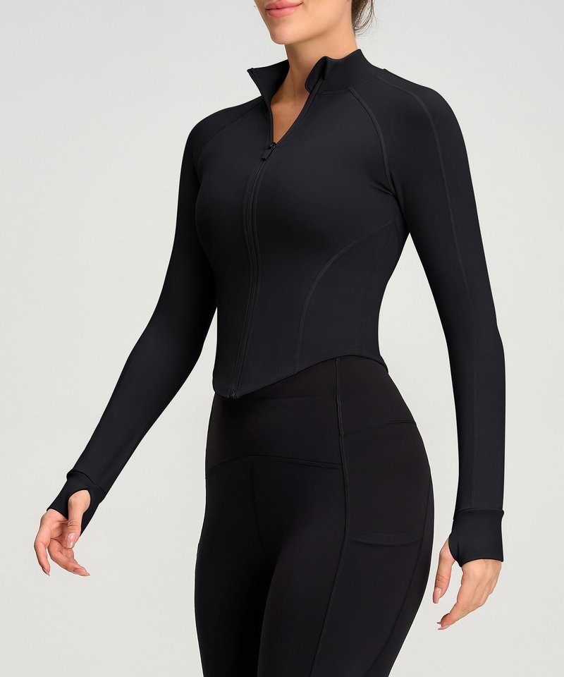 colorskin Womens Zip Up Bbl Jacket Lightweight Cropped Athletic Jacket Track Gym Workout Jackets for Running Yoga Hiking(Black,Medium)