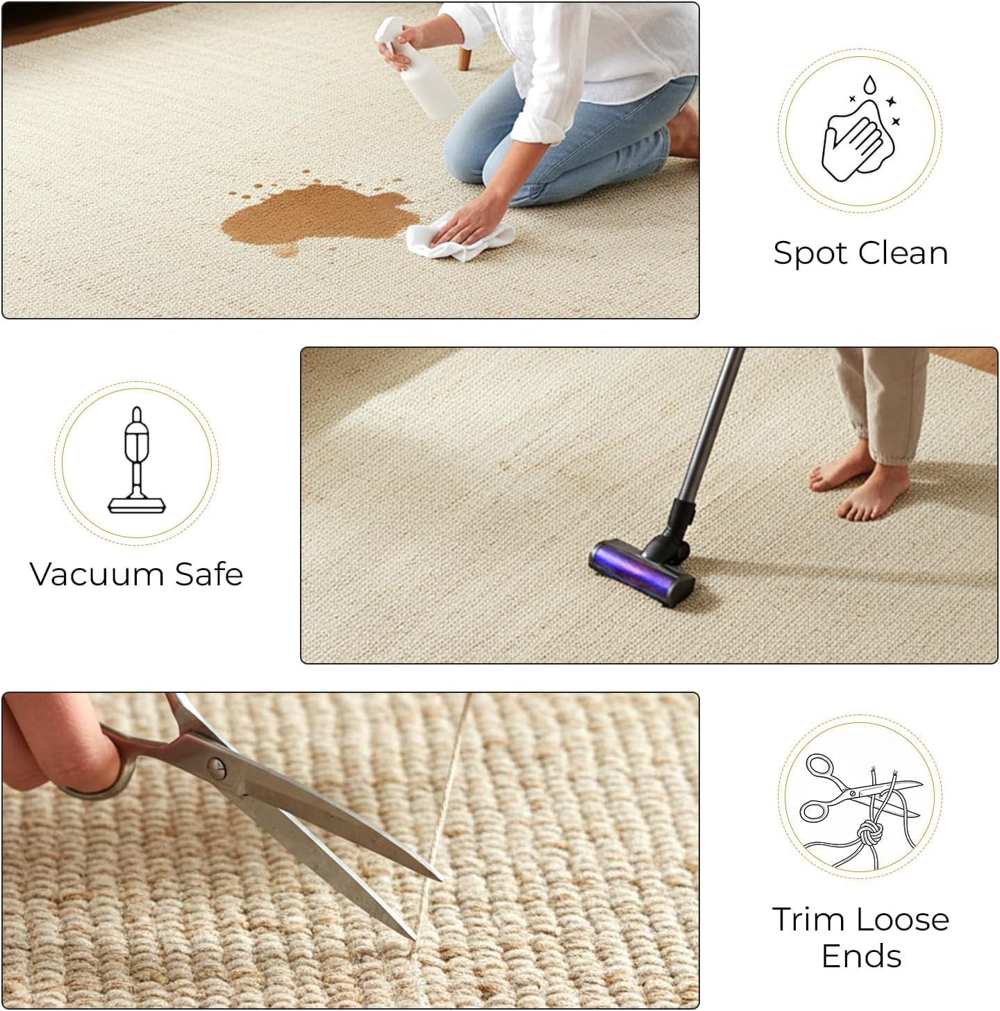 Jute Rug 4x6 Natural Fiber Braided Rugs Farmhouse Clearance Area Rugs Woven Reversible Living Room Bedroom Carpet, Soft Cotton Blended Entry Rug, Indoor Outdoor Large Floor Mat, 48x72 Inch