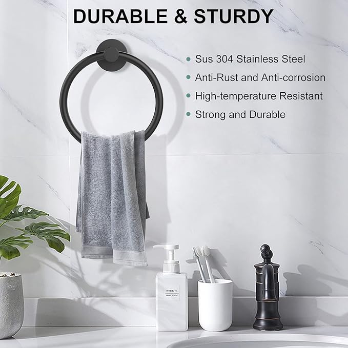 SetSail Towel Holder for Bathroom Wall Matte Black Towel Ring Stainless Steel