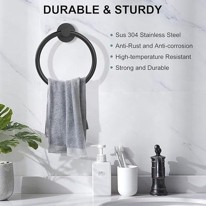 SetSail Towel Holder for Bathroom Wall Matte Black Towel Ring Stainless Steel
