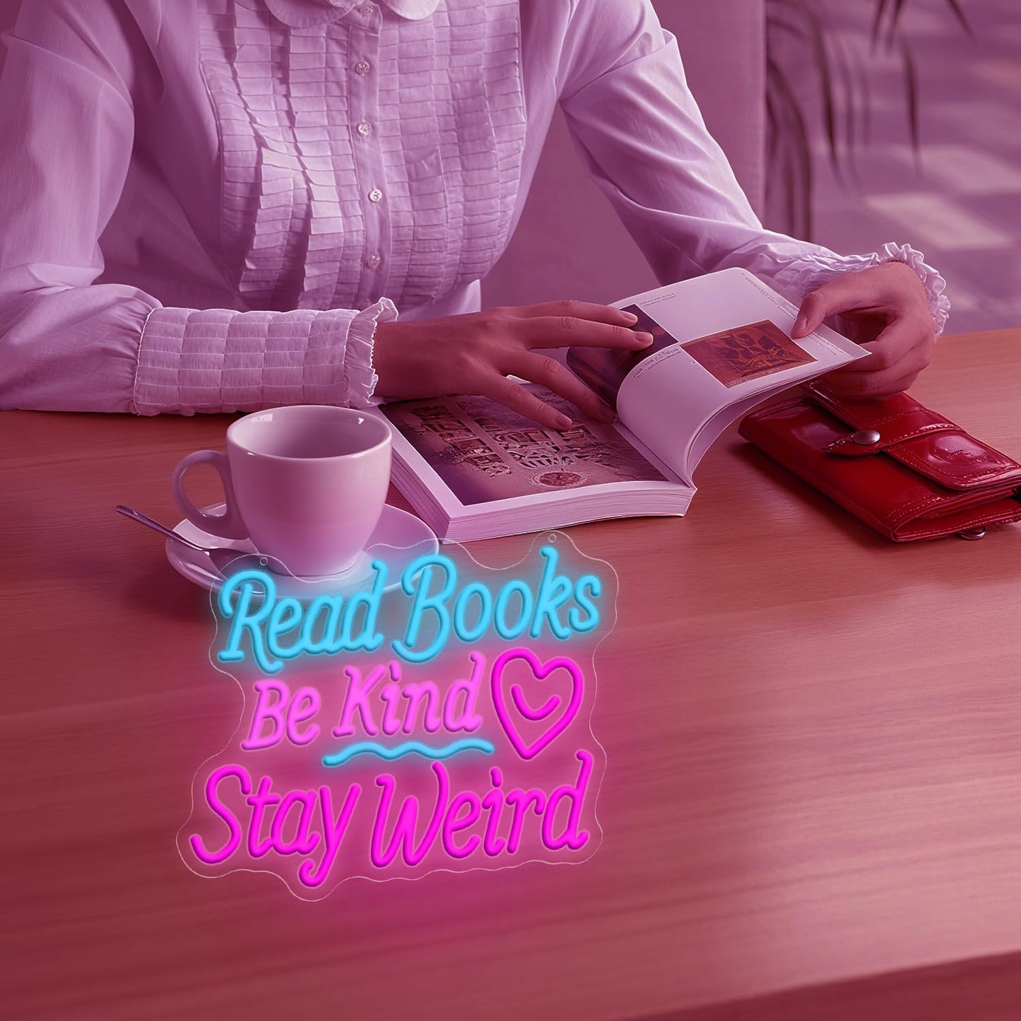 Read Books Be Kind Stay Weird Neon Sign Neon Signs for Wall Decor, Dimmable Read Books Neon Lights LED Sign, Bedroom Bookstore Reading Room Library Study Decoration 14.17 x 12.99 inch