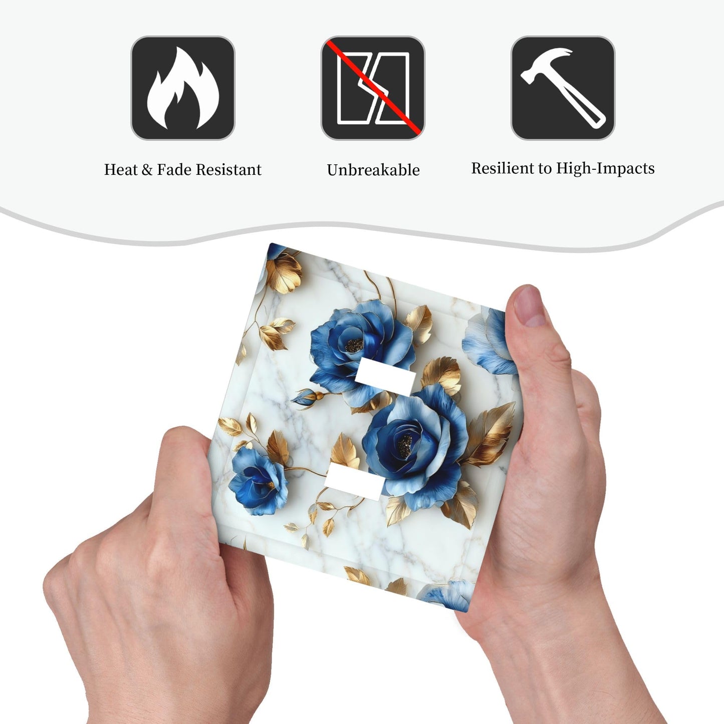 Decorative Art Light Switch Covers Gilded Blue Roses 2 Gang Double Toggle Wall Plate Decorative Switchcover Electrical Switchplate for Home Decor