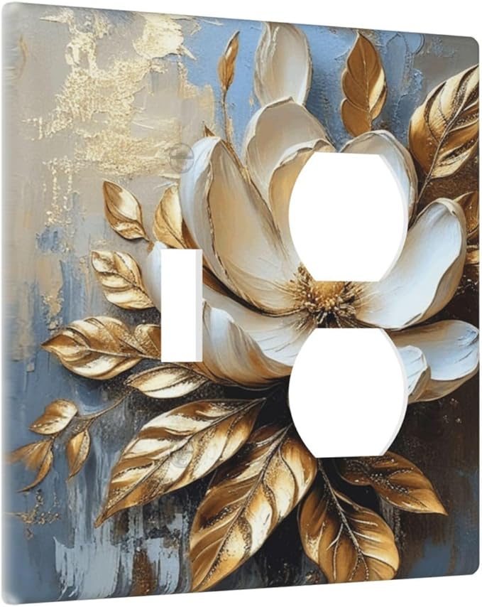Decorative Art Light Switch Covers Gilded Bloom 2 Gang Single Toggle Duplex Combination Electrical Faceplate Switchplate Wall Plate for Home Decor