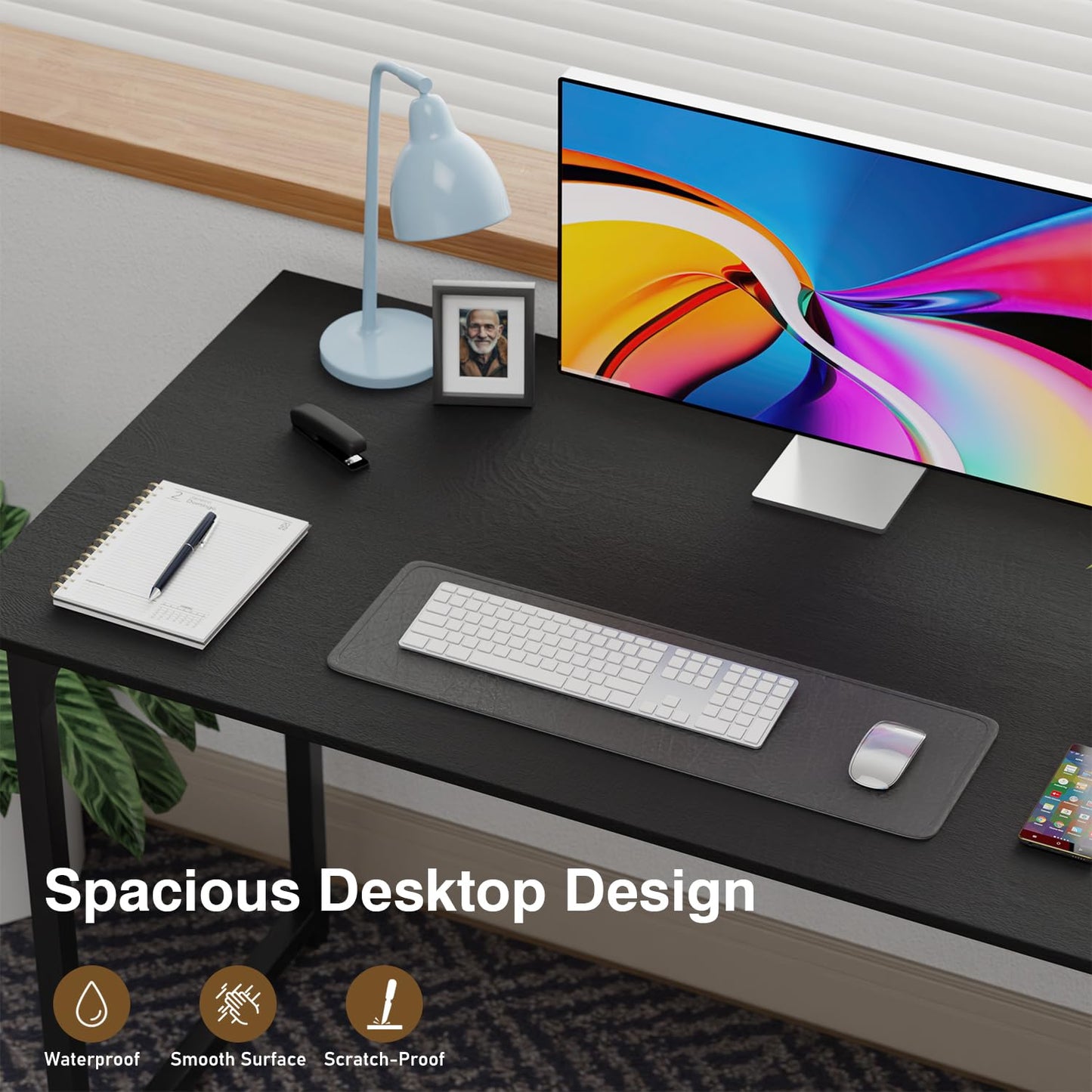 FDW 47 inches Computer Desk/Home Office Desk/Writing Study Table/Modern Simple Style PC Desk with Metal Frame,Black
