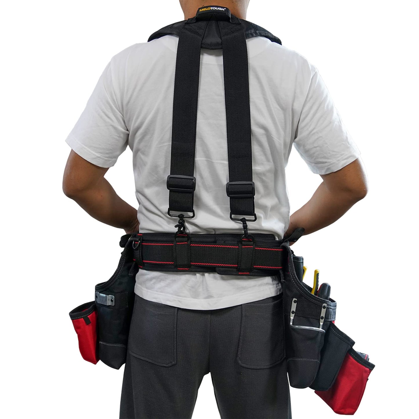 MELOTOUGH Padded Tool Belt with D ring for men construction Strong Durable Double Metal Roller Buckle,adjustable waist 44'-53'thick confortable foam padding (XXL)