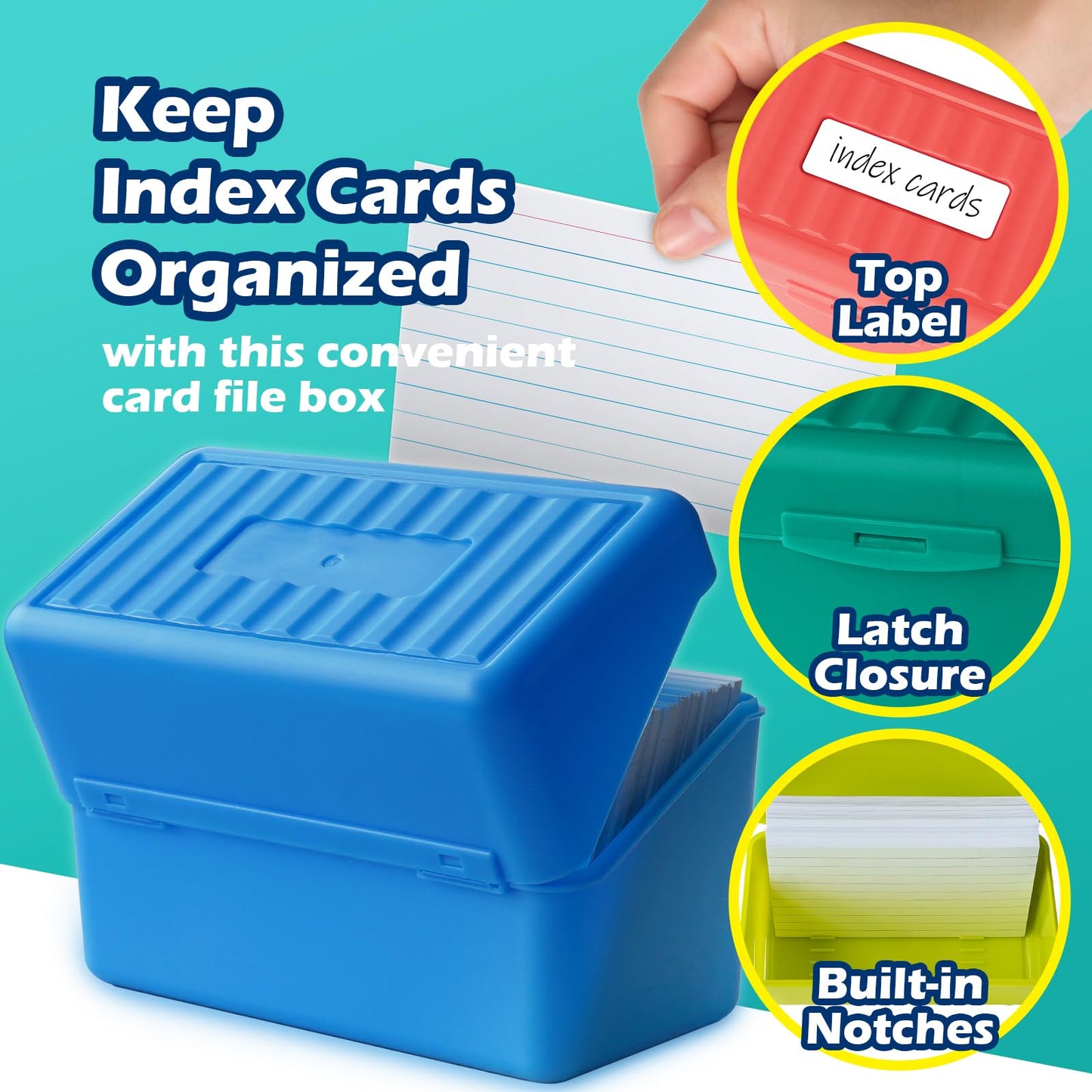 Olivo Index Card Holder Box 3x5 Flash Note Card Holder Storage File Box Organizer Case for 3"x5" Cards, 4 Colors Pack