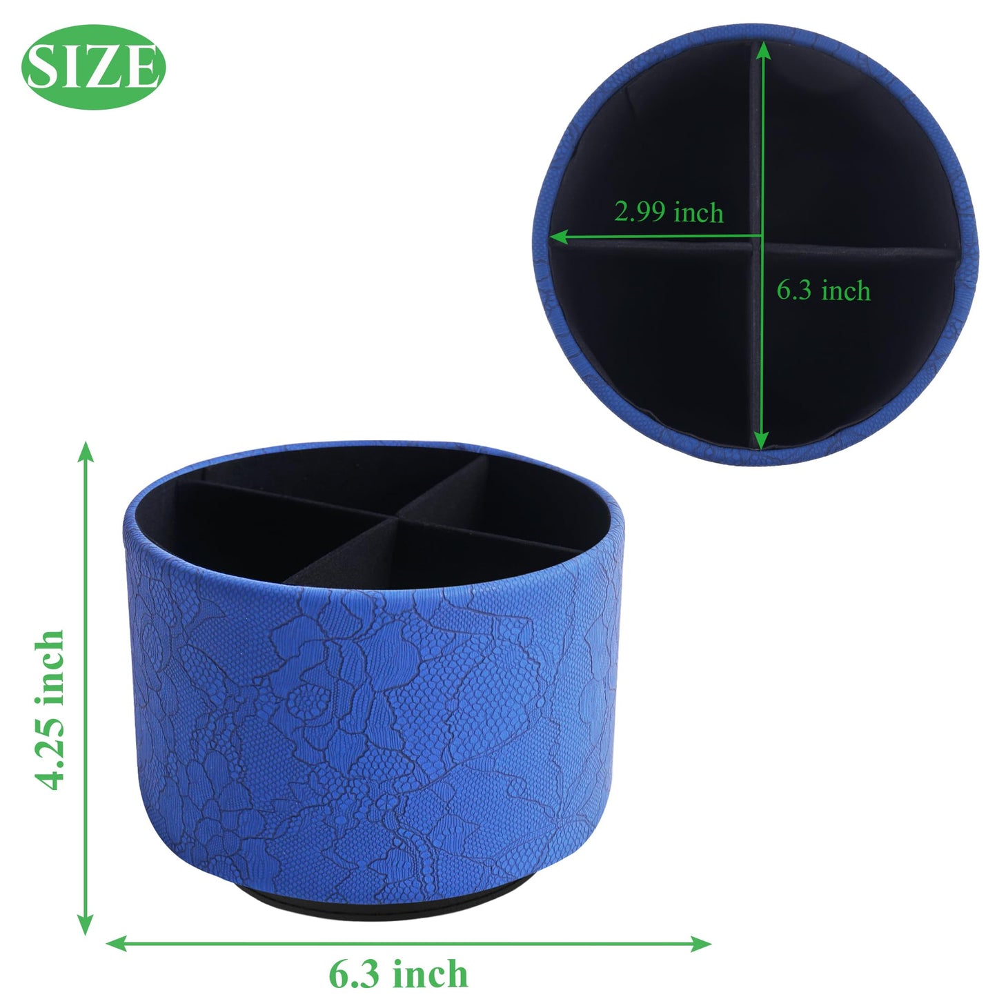 Lvkjafaz Round Leather Art Supply Organizer,Remote Control Holder,360 Degree Spinning,Multi-Functional Pencil Holder,4 Compartments Desktop Stationary Organizer(1-Lace Flower Blue)