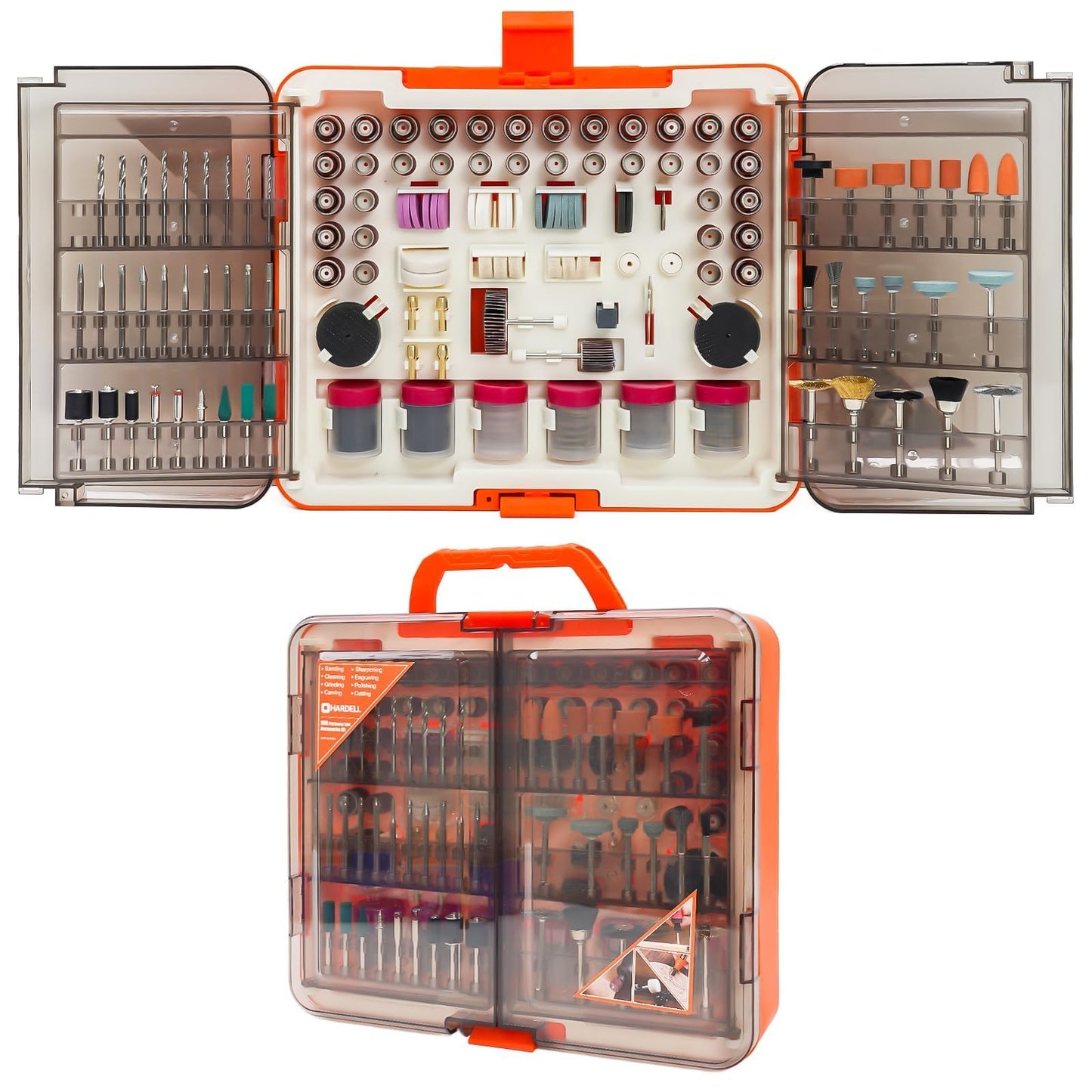 HARDELL 508Pcs Rotary Tool Accessories Kit for DIY, 1/8" Multi-Purpose Rotary Tool Bits, Universal Attachments for Cutting, Sanding, Drilling, Carving, Engraving, Grinding, Polishing