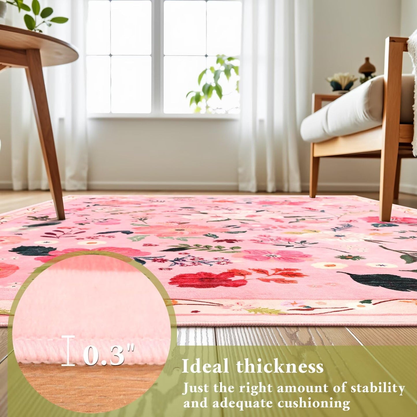Macgace Pink Floral Runner Rug, 2x6 Flowers Printed Washable Rugs with Non Slip Backing for Girls Bedroom Kitchen Hallway, Cute Carpet Runners Home Aesthetic Decor
