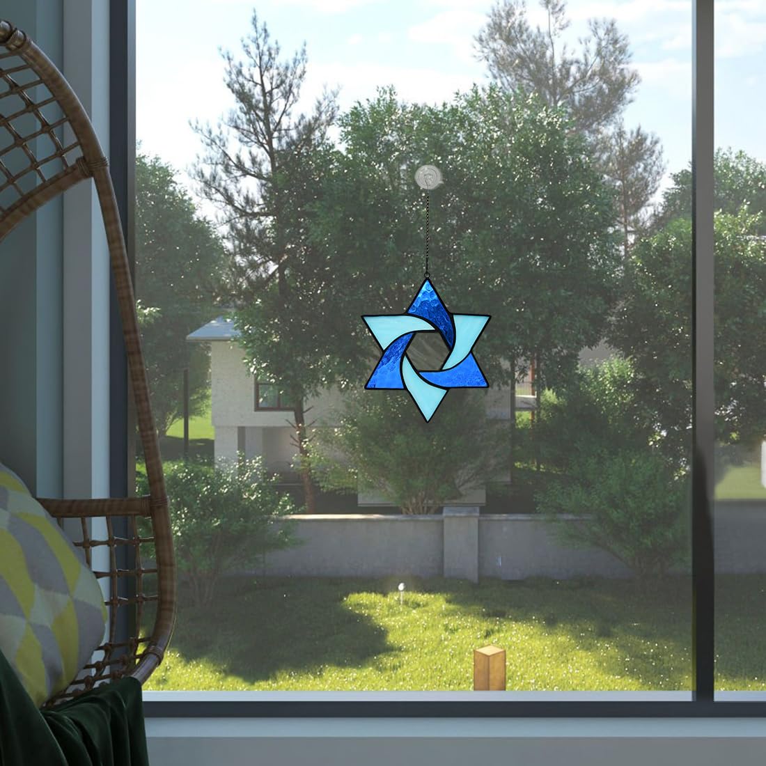BOXCASA Star of David Stained Glass Suncatcher Window Hanging Jewish Decor