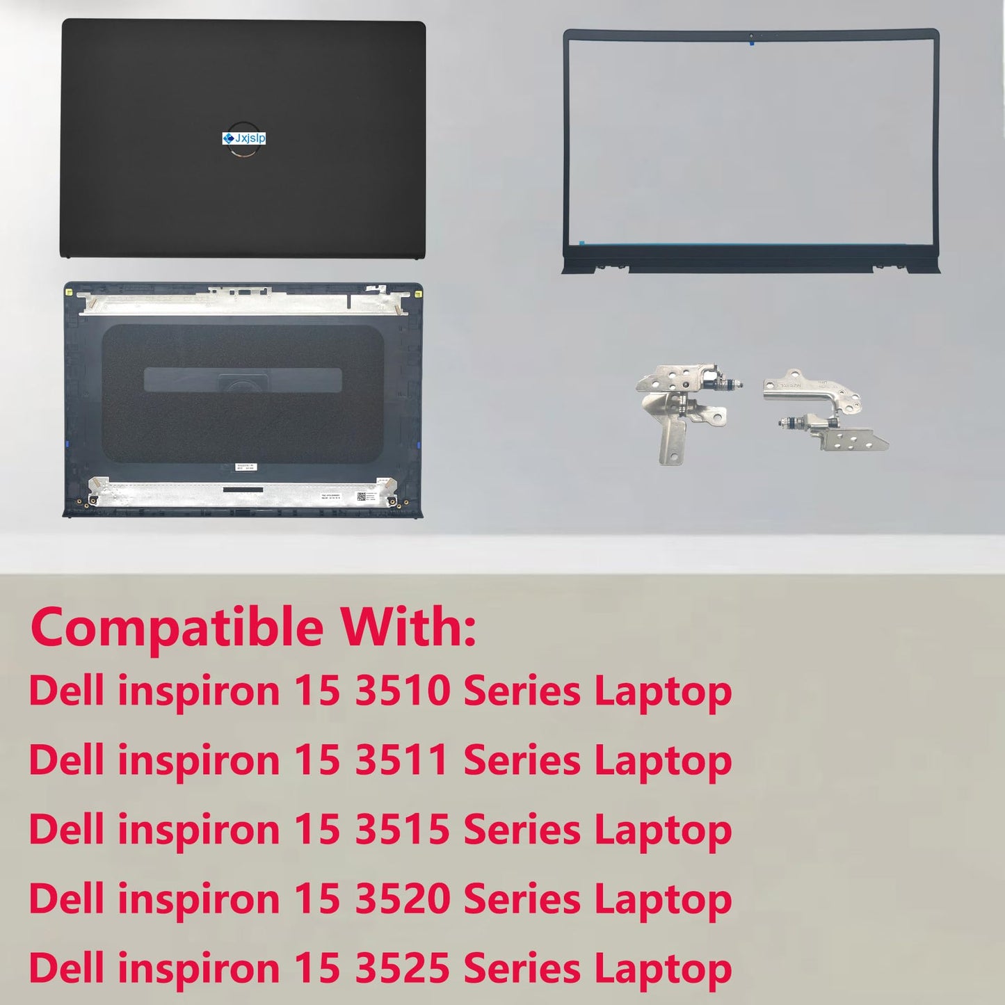 Jxjslp Replacement LCD Back Cover Top Case Lid Front Bezel Frame with Hinges for DELL Inspiron 15 3510 3511 3515 Series Laptop 0WPN8 00WPN8 9WC73 09WC73 AP3LE000901 Black