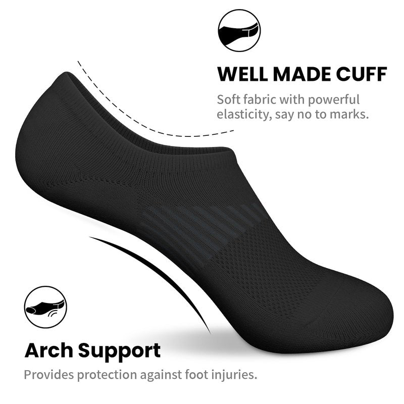 wernies No Show Socks Womens 8 Pairs, Ankle Non Slip Low Short Invisible Thin Liner Socks Black 5-8