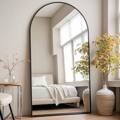 Arched Full Length Mirror, 71"x30" Free Standing Floor Mirror, Modern Full Body Mirrors with Stand, Wall Mirrors with Aluminum Alloy Frame for Bedroom,Living Room, Black