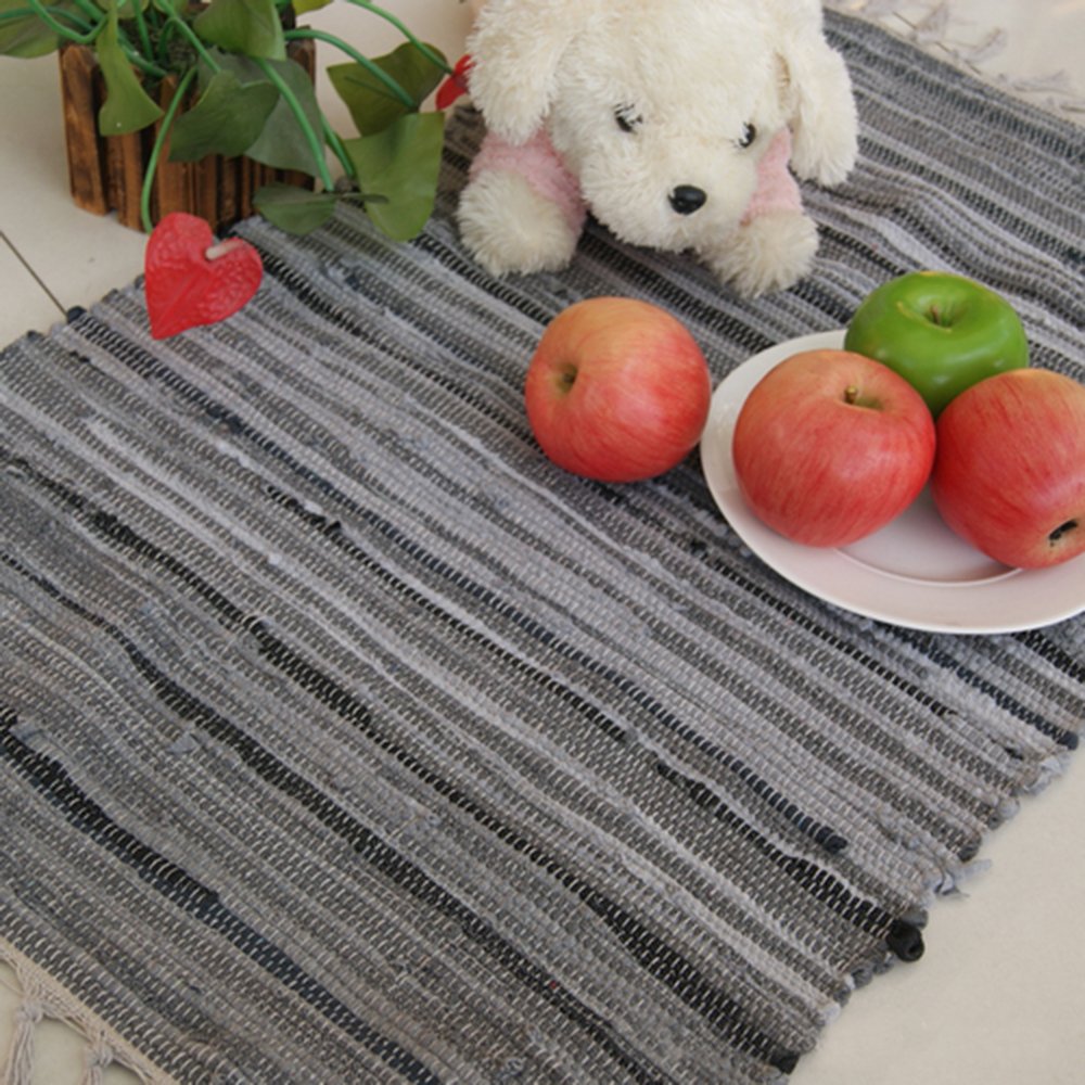 Zeafeel Chindi Rag Rug, Machine Washable Cotton Reversible Rag Rug Hand Woven Multi Color Striped Area Rug Floor Rugs for Bedroom, Living Room, Kitchen and Laundry Room (20'' x 31", Grey)
