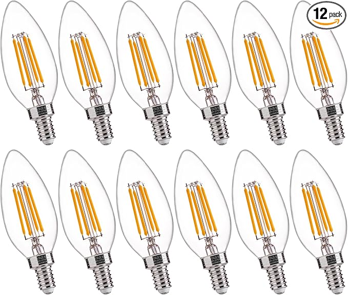FLSNT 40W Equivalent LED Candelabra Bulbs, Dimmable LED Chandelier Bulbs, E12 Base, 450LM, 82 High CRI, 12 Pack, 2700K Soft White UL,CA65 Listed.