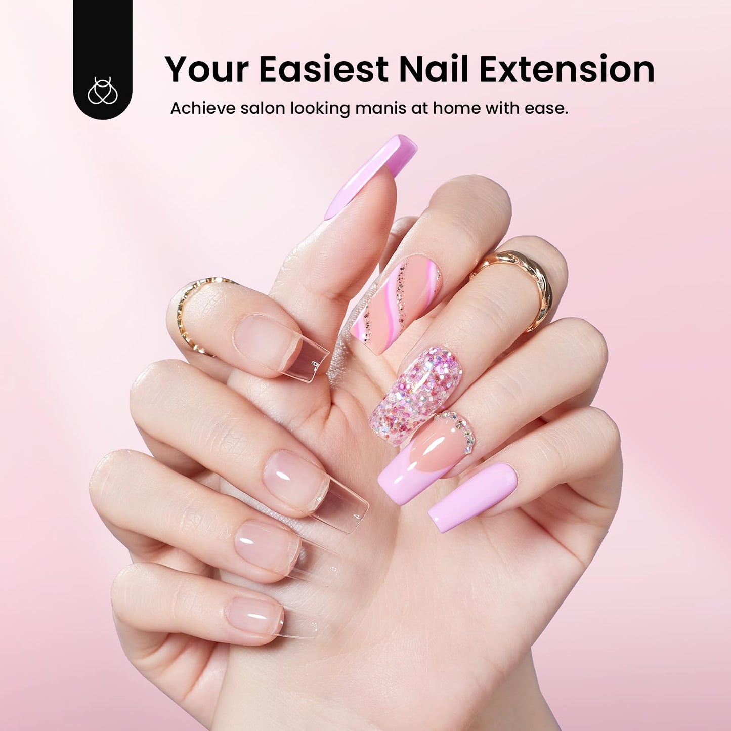 Beetles Gel Nail Kit Short Almond with Nail Dehydrator and Primer, 576Pcs Half Matte Etch-X Gel Nail Tips Solid Nail Glue Mini Nail Lamp Acrylic Nail Tips Easy DIY Nail Extension Set Gift for Women