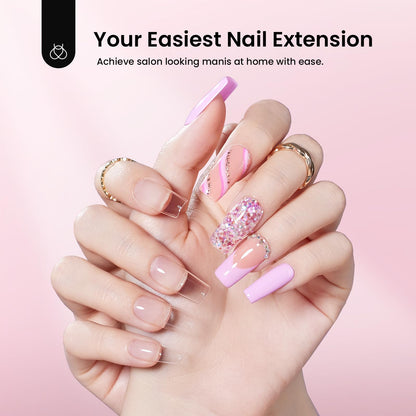 Beetles Gel Nail Kit Short Almond with Nail Dehydrator and Primer, 576Pcs Half Matte Etch-X Gel Nail Tips Solid Nail Glue Mini Nail Lamp Acrylic Nail Tips Easy DIY Nail Extension Set Gift for Women
