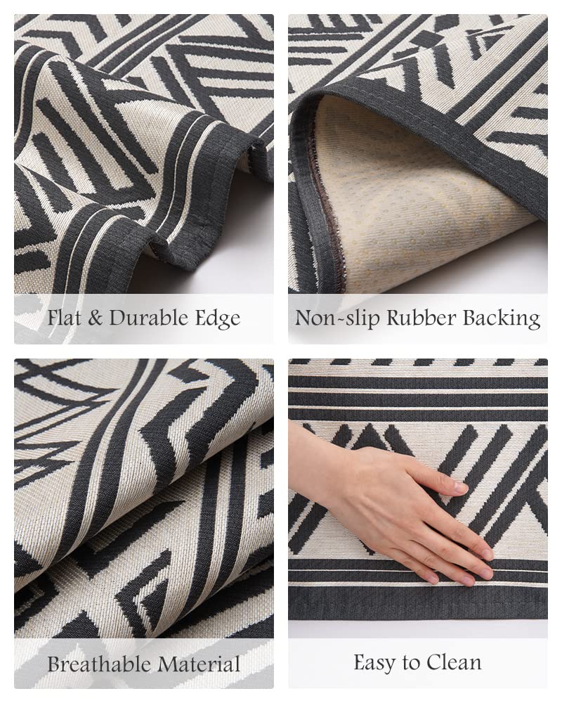 Outdoor Rug Carpet 6x9 ft, Flatweave Textured Outdoor Patio Rug Non Slip Indoor Outdoor Rugs with Rubber Particles Backing Boho Outdoor Area Rug for Patio Deck Front Porch Backyard Balcony