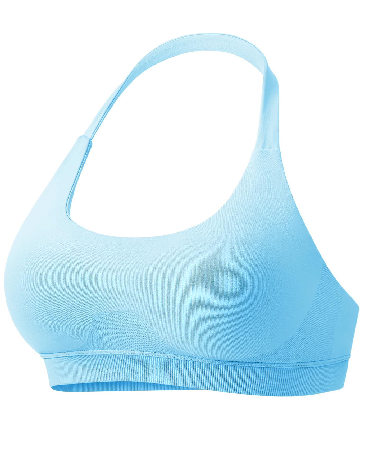 VOYJOY Women Workout Impact Bras Medium Low Support Halter Sports Bras Seamless Open Back Gym Padded Yoga Crop Top Light Blue S