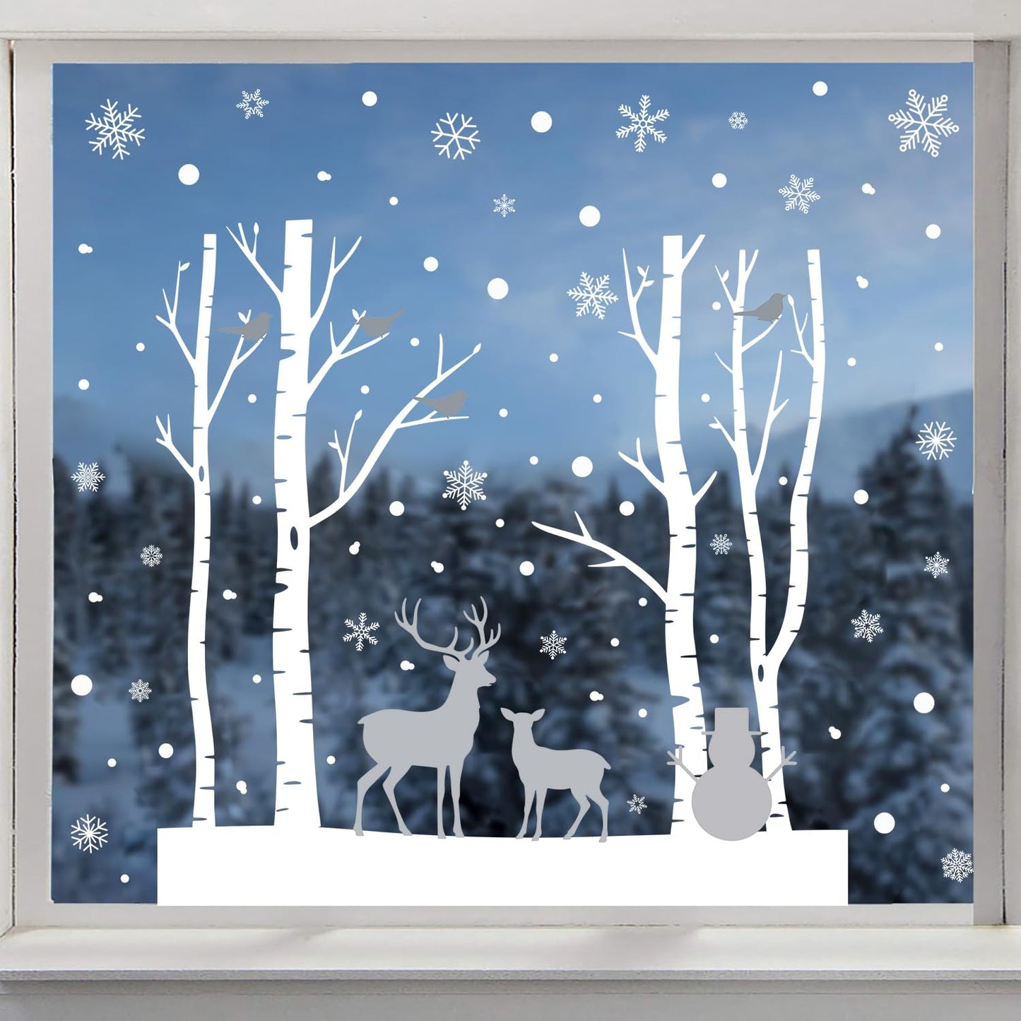 Kasubeso Merry Christmas Wall Decals, Black Santa Reindeer and Snowflake Window Clings, Removable Vinyl Wall Stickers for Holiday Party Bedroom Living Room Offices Home Decoration
