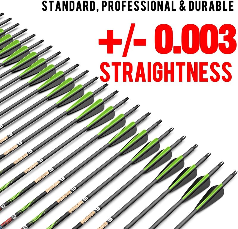 Sanlida 100% Pure Carbon Hunting Arrows - Olympic-Grade 10 Spine Deflection | 0.001" Straightness, 12/24 Pack