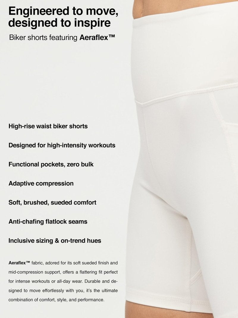 Conceited Biker Shorts Women Tummy Control - Pockets - Spandex - Workout - Yoga - Gym - Off White - Large