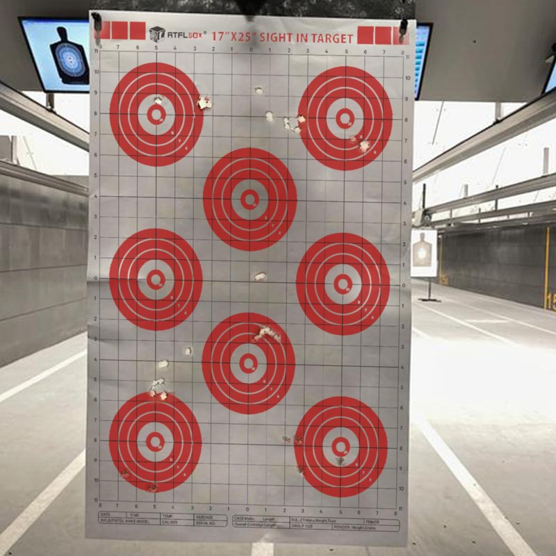 Atflbox Sight in Shooting Range Paper Target, 17X25 Inch Paper Red Bullseye Shooting Targets Suitable for Handgun, Rifle, Pellet Gun, Airgun, BB Guns, Airsoft (25 Pack)