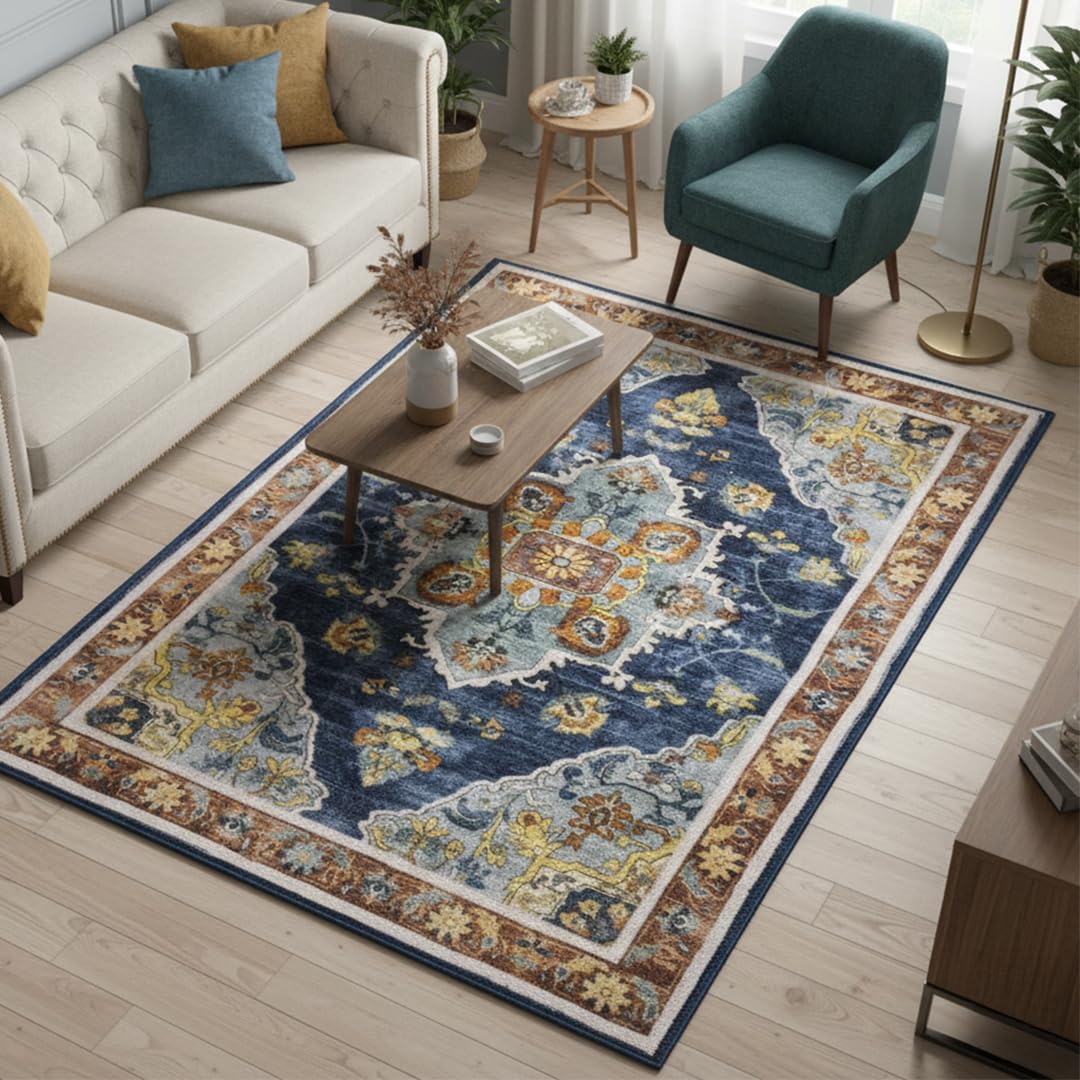 Muddy Mat® Mosaic 5ft x 7ft Washable Muddy Carpet® for Living Room, Bedroom & Dining Room – Modern Soft Low Pile Non Slip Carpet – Pet Friendly Waterproof Foldable Area Rugs for Home
