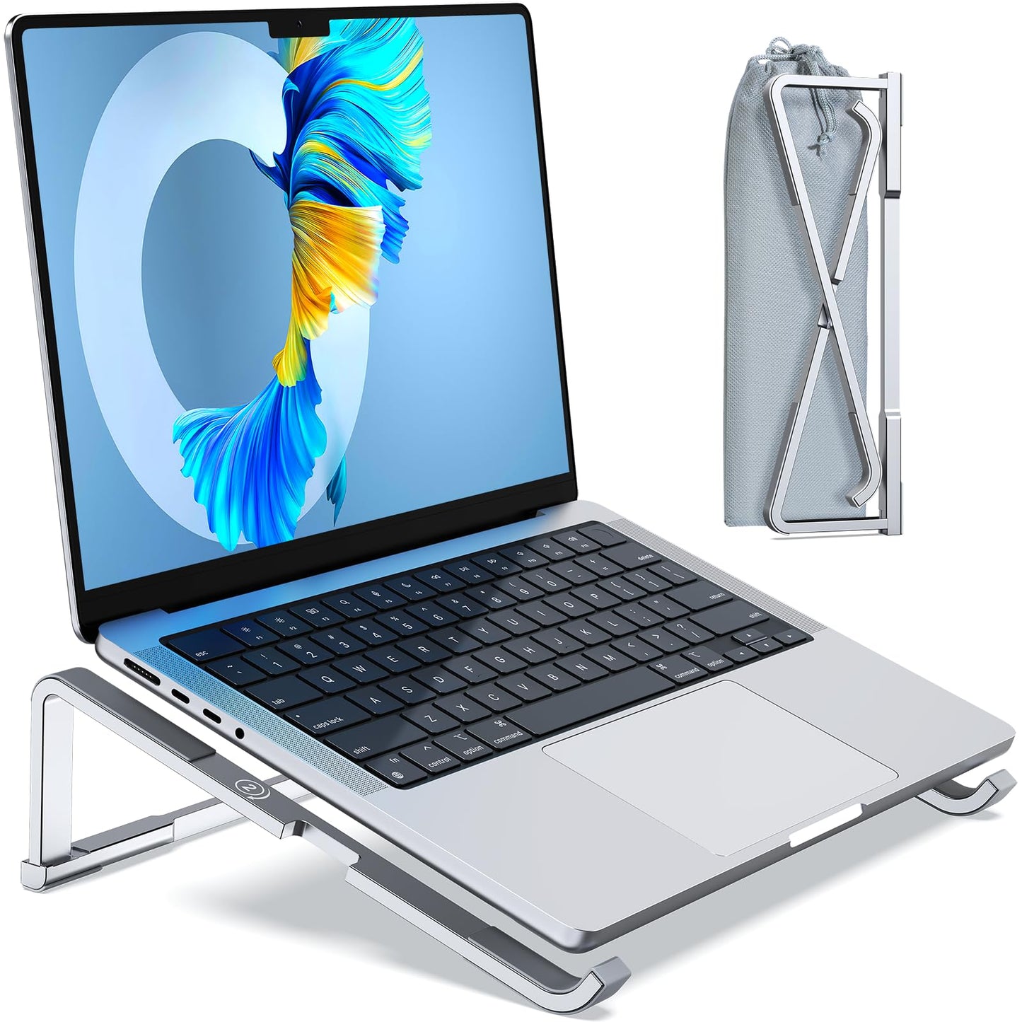 MOKURU Laptop Stand for Desk, Aluminum Computer Stand for Laptop, Foldable Laptop Riser, Portable Laptop Stand, Compatible for MacBook Pro/Air, Dell, HP, Lenovo, 11'' -15.6'' (Silver)